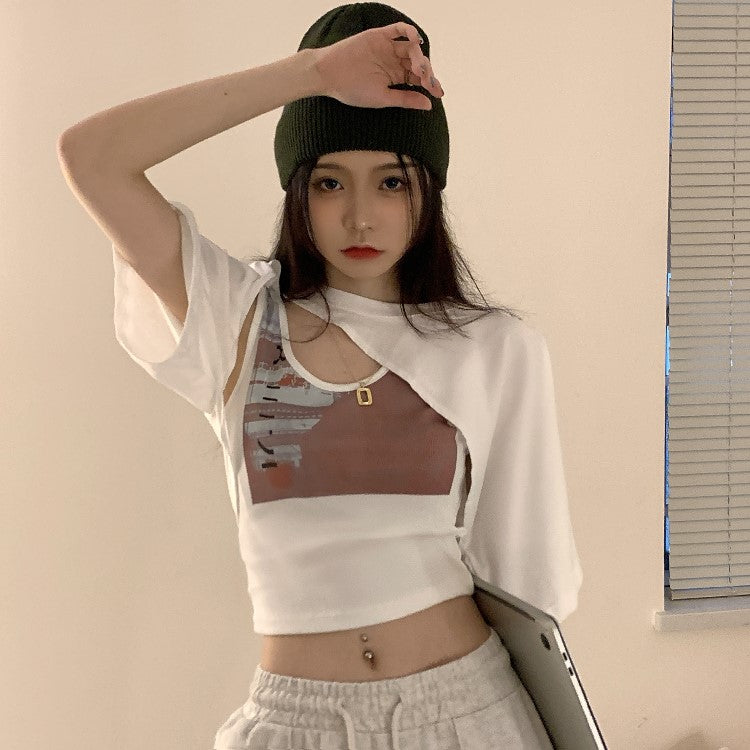 アシメデニム風半袖Tシャツ♡2WAYで着回し自在 S1677