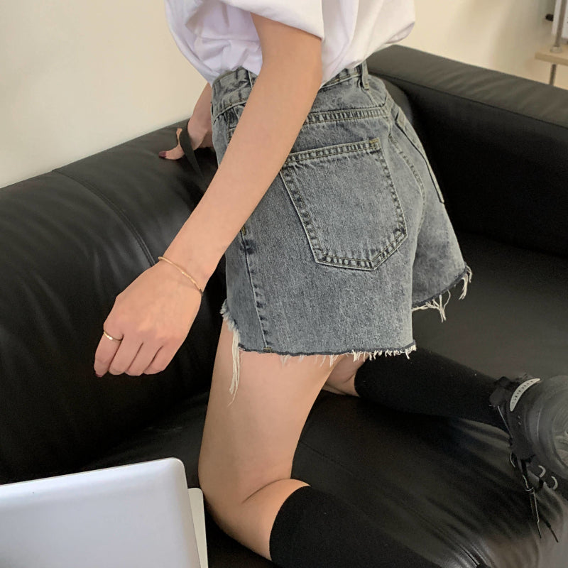 ダメージデニムショートパンツ 抜け感デザイン S1814