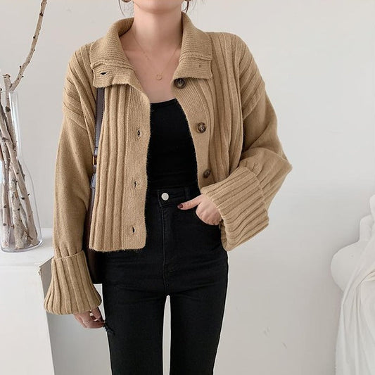 2wayハイネックリブカーディガン ふんわりニットで着回し自在 S1224