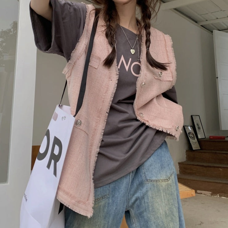 ツイード風ジレ&オーバーロゴTシャツ【単品】 S2301