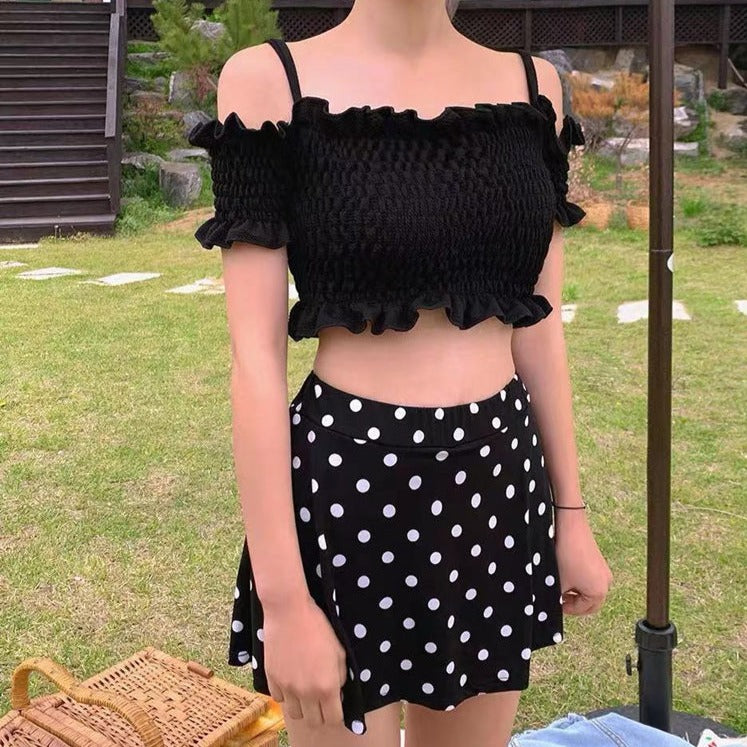 オフショルドットビキニスカート S2285