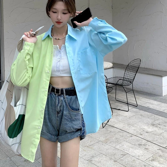 ビッグシルエット ツーカラーシャツ ふわっとボリューム S1733