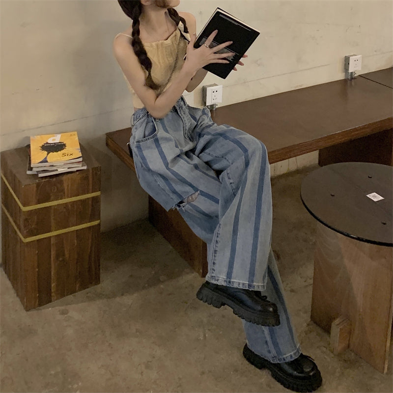 デザインストレートデニムパンツ♡縦ストライプで脚長効果 S2445