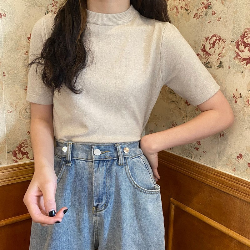 モックネックTシャツ ベーシックで着回し◎ S1165