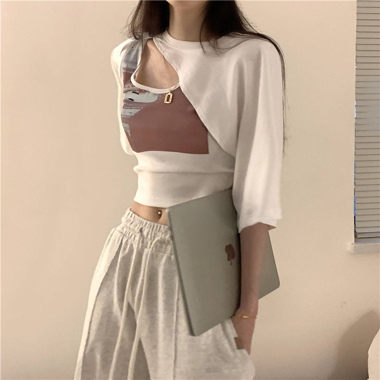 アシメデニム風半袖Tシャツ♡2WAYで着回し自在 S1677