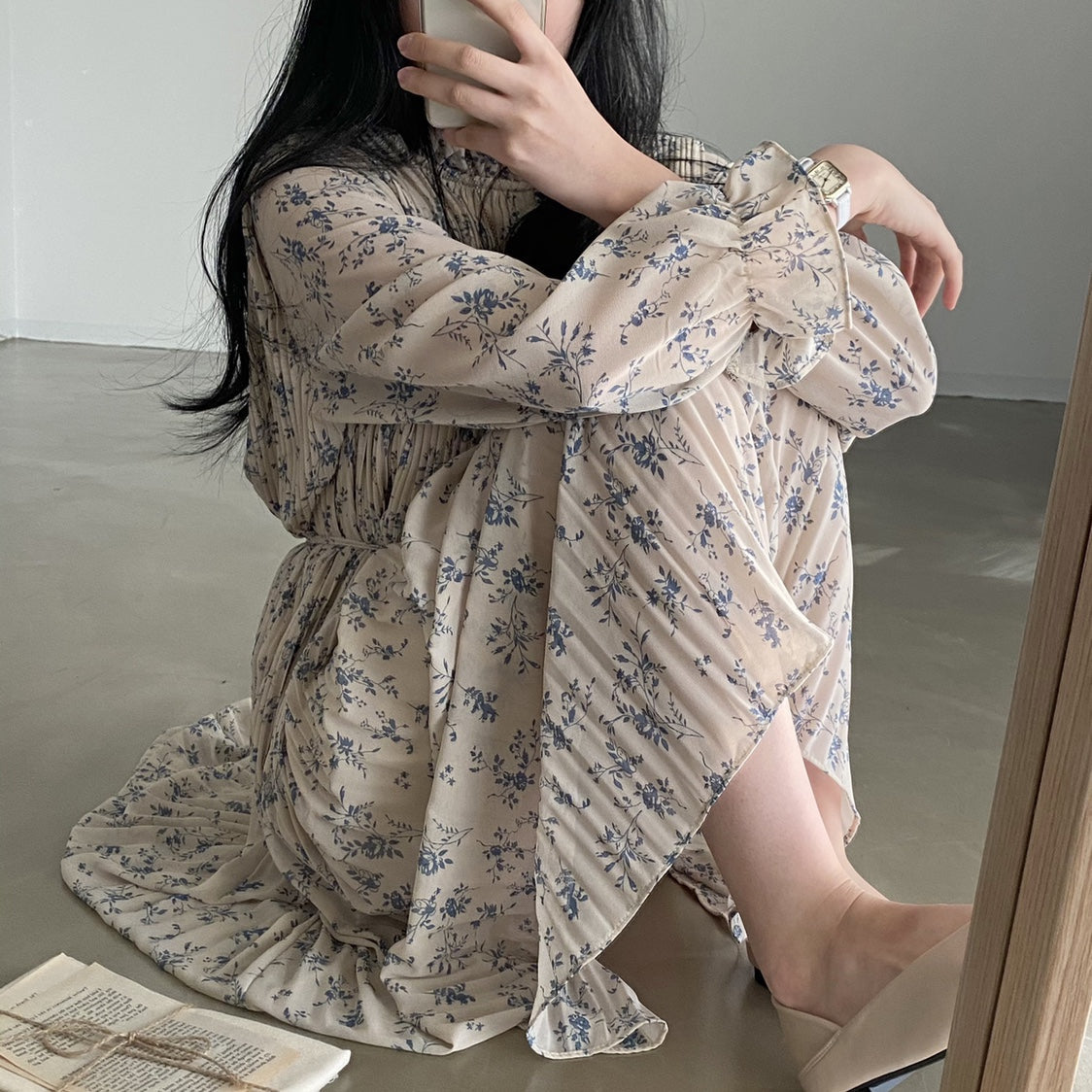 フリルカラー花柄ワンピース♡大人可愛いデザイン S1655