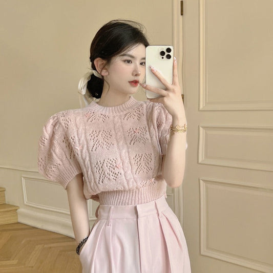 バタフライモチーフのパフスリーブニット S1178