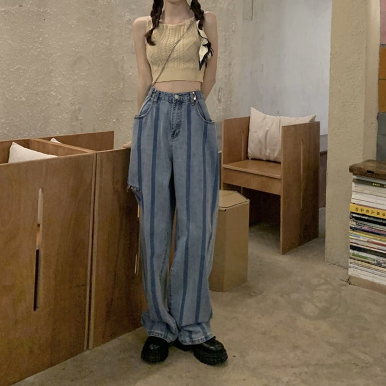 デザインストレートデニムパンツ♡縦ストライプで脚長効果 S2445