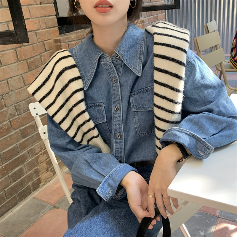 ベーシックデニムシャツ♡シンプルで着回し自由な一枚 S2451