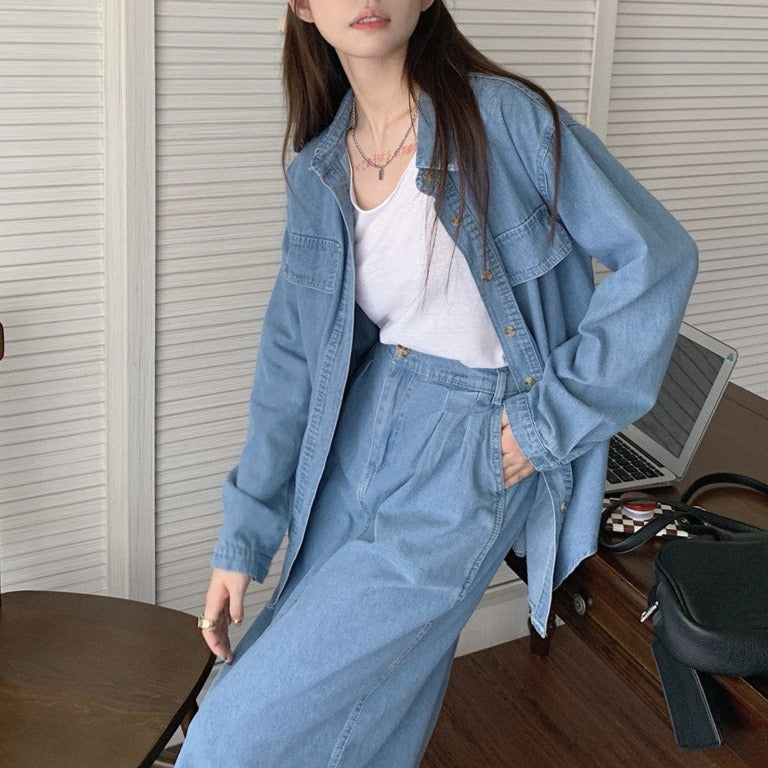 春デニムセットアップ♡シャツジャケットとスカートの可愛いコーデ S2382