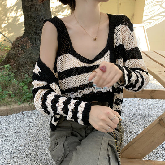 クロシェボーダーカーデセット 涼しげな透かし柄 S1871