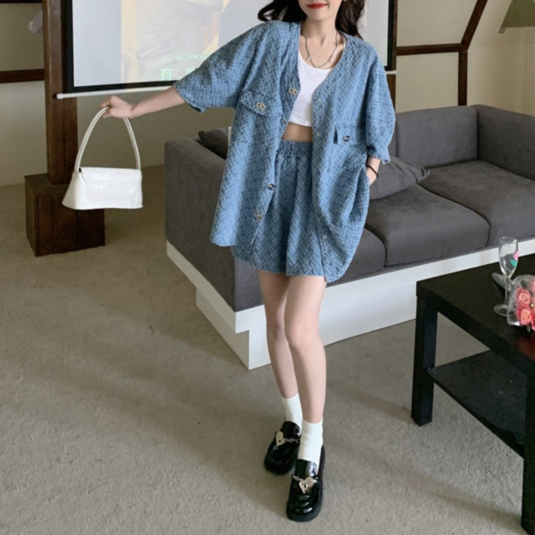 ジャガードデニムのセットアップ♪大人可愛いコーデに◎ S1844
