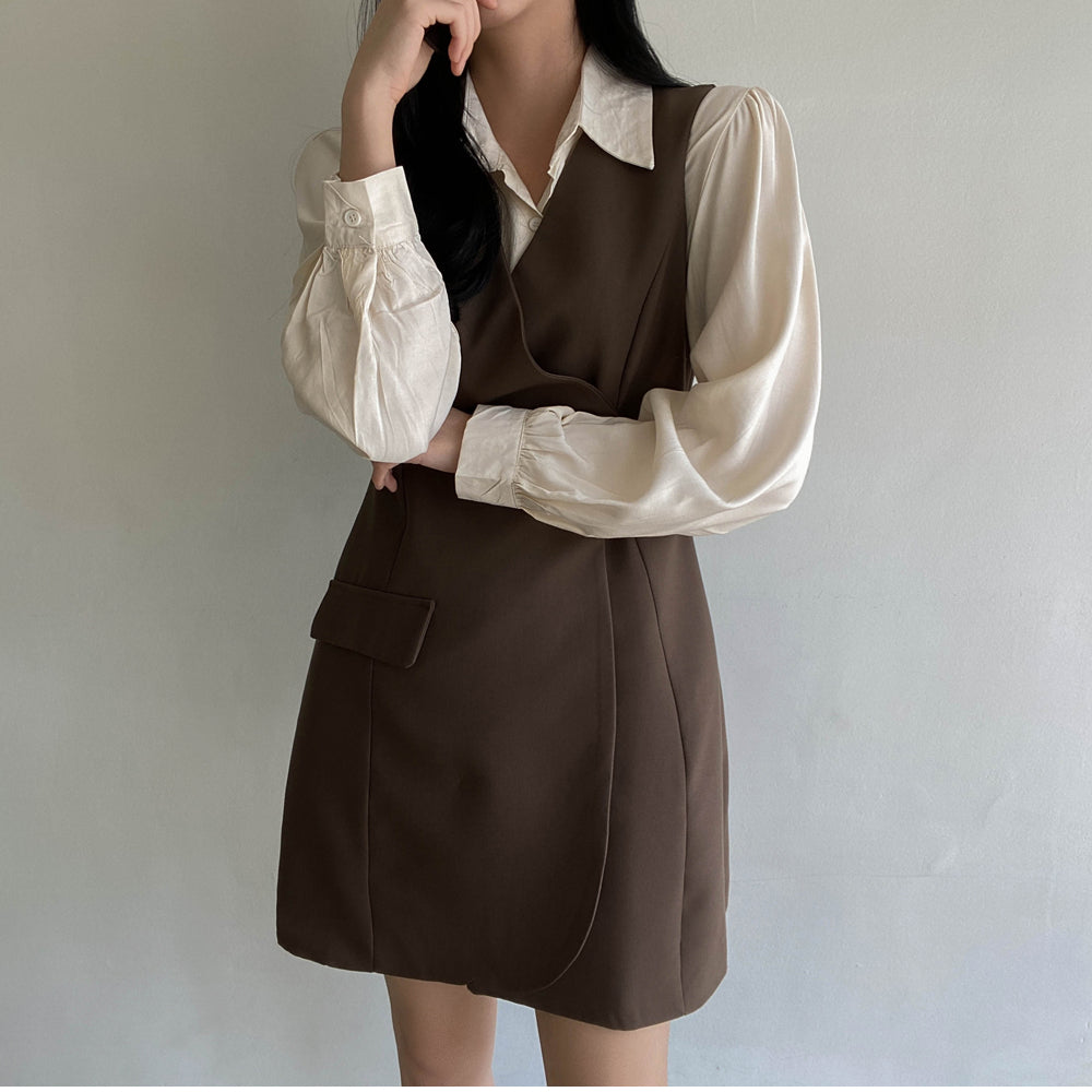 シンプルシャツ×Vネックワンピ セットアップ S1795