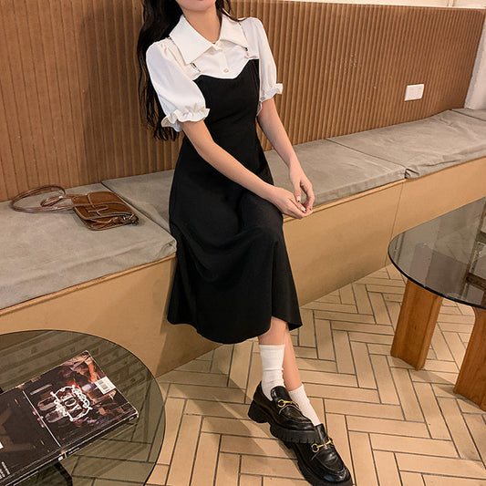 フェイクレイヤードパフスリーブワンピース♡ナチュラルな着こなし S1481