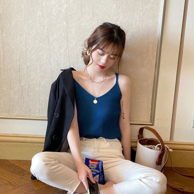 Vネックリブキャミ ベーシックでデイリーに可愛い♪ S1637