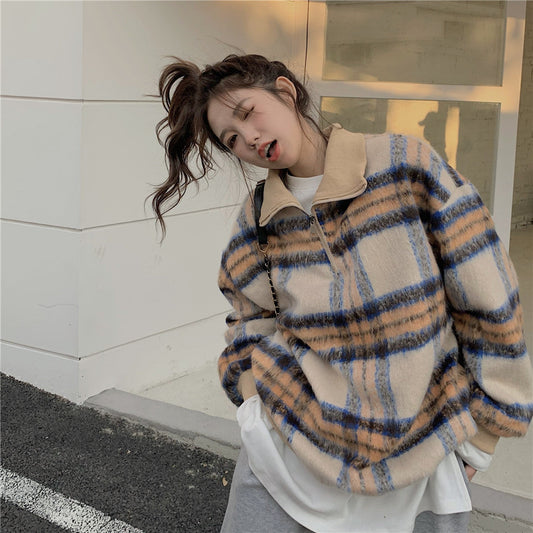 イエローチェックシャギーポロトップス 甘めモード S1129