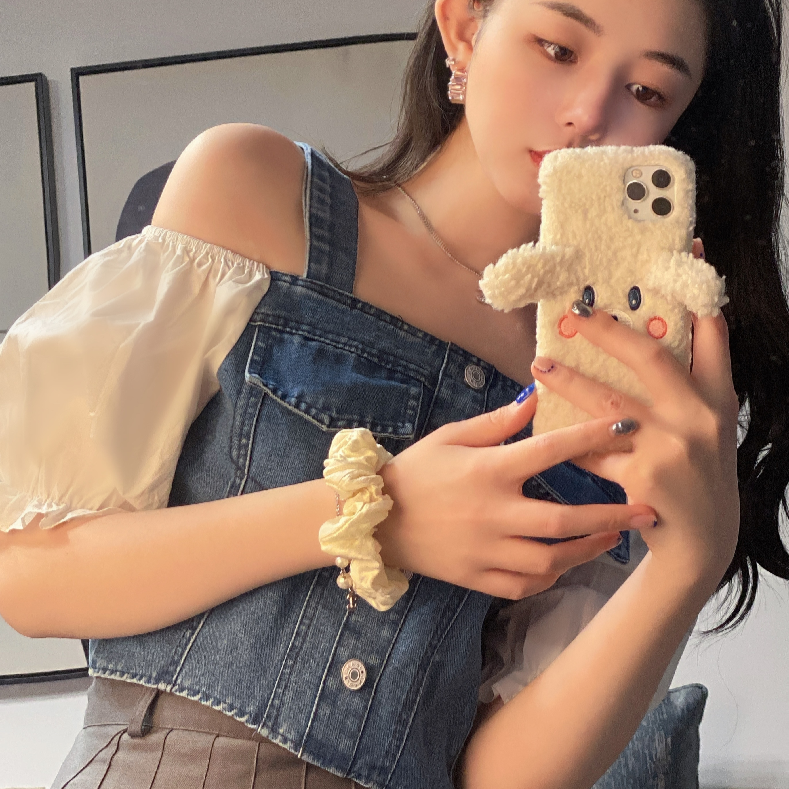 オフショルデニムビスチェ風トップス レイヤードで可愛く♡ S1609