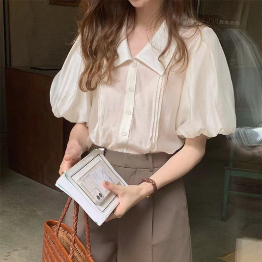 ふんわりパフスリーブシフォンブラウス S1477