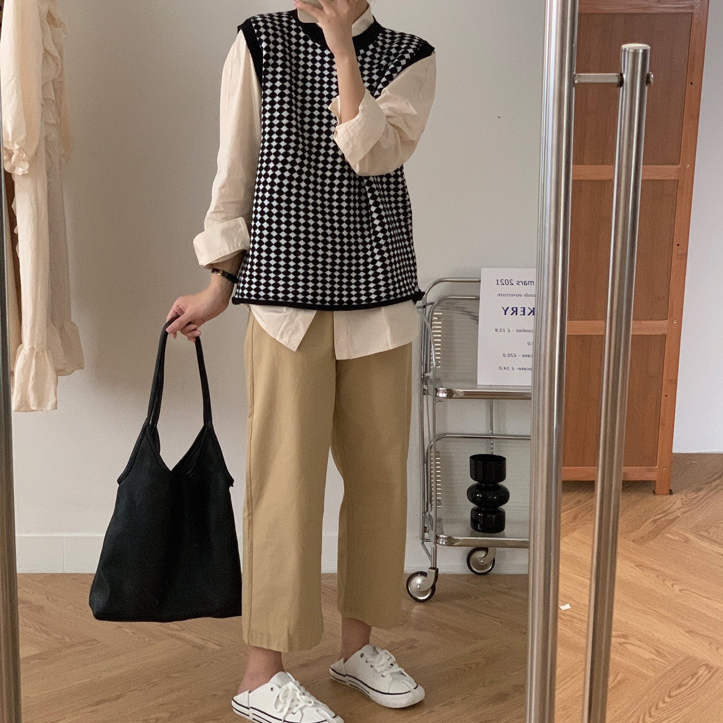 ダイヤモンドチェックニットベスト♡お洒落ワンピース風 S1247