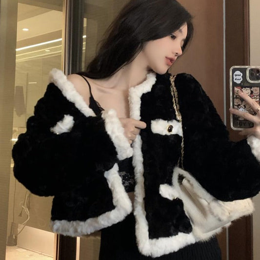 バイカラー フェイクファー ジャケット 大人可愛い♡ S1085