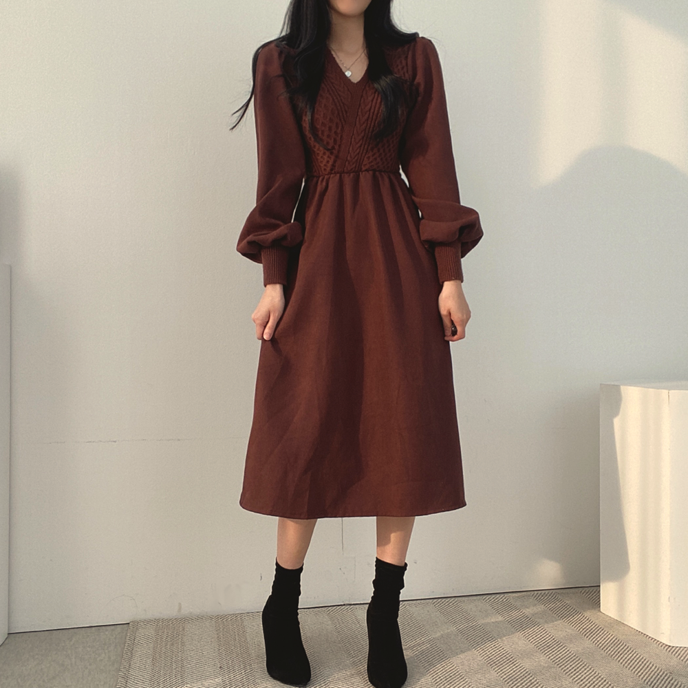 カシュクール風ニットワンピース♡もこもこケーブル編み S1135