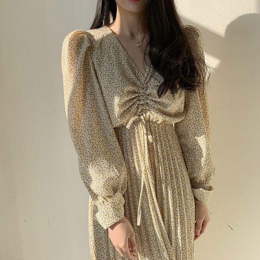 小花柄切り替えロングワンピース S2080