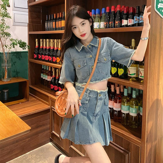 デニムショートジャケット&ミニスカートセットアップ S1862