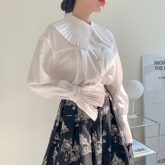 大人可愛いプリーツデザインシャツ S1693