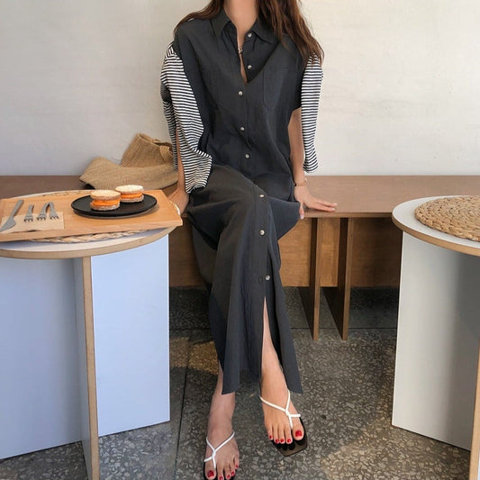 ロングシャツワンピース 夏のAラインで可愛く♡ S1791