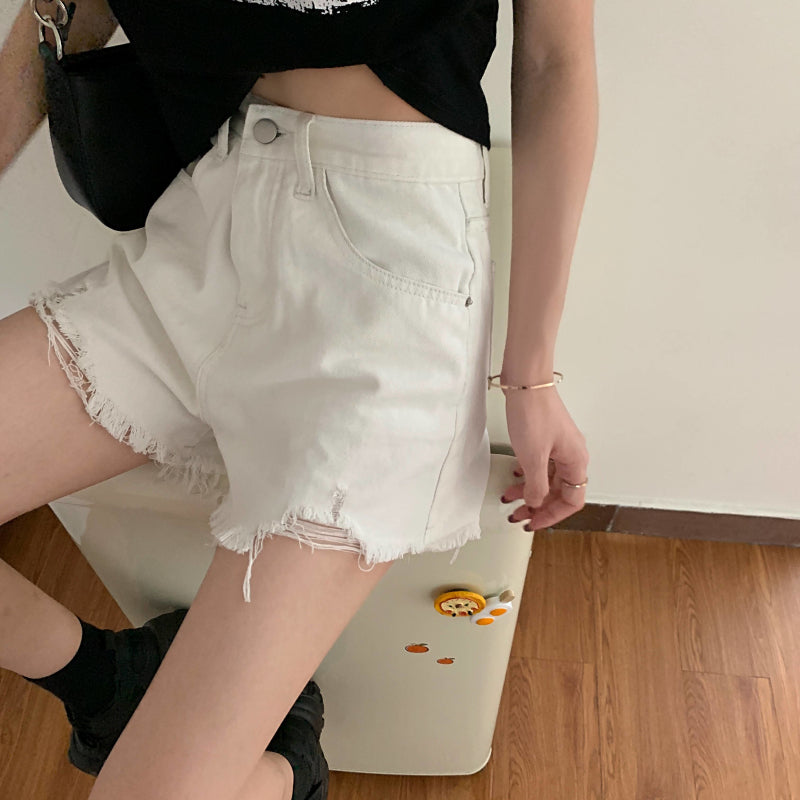 ダメージデニムショートパンツ 抜け感デザイン S1814