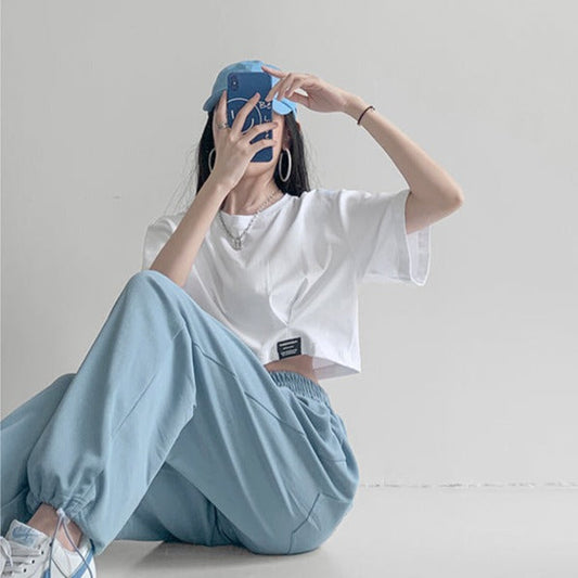 シンプルクロップTシャツ♡トレンディな半袖カットソー S1900