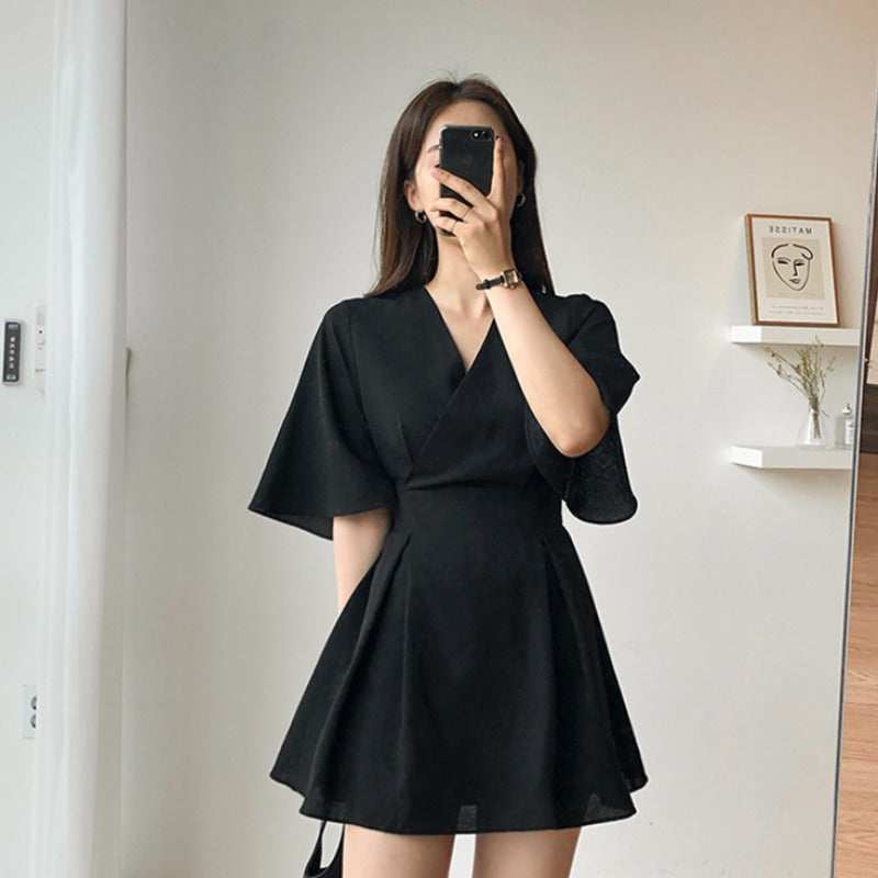 大人可愛いカシュクールVネックワンピース S1858