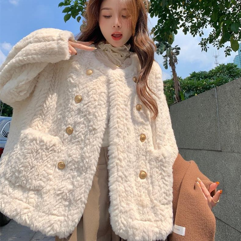 ダブルブレストのふわふわフェイクファーコート♡ S1077