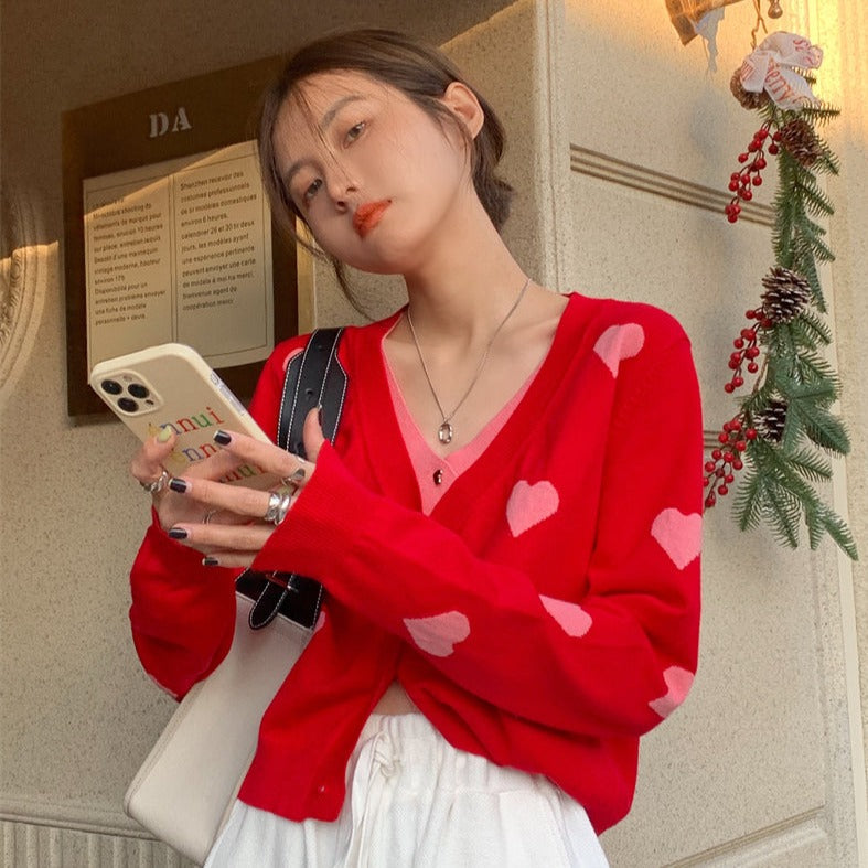 ミニハートフェイクレイヤードカーディガン♡大人可愛い S1700