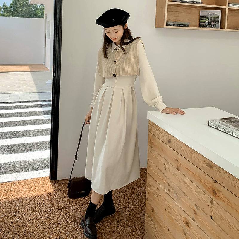 ニットベスト&ロングワンピセット レイヤードコーデに◎ S1974