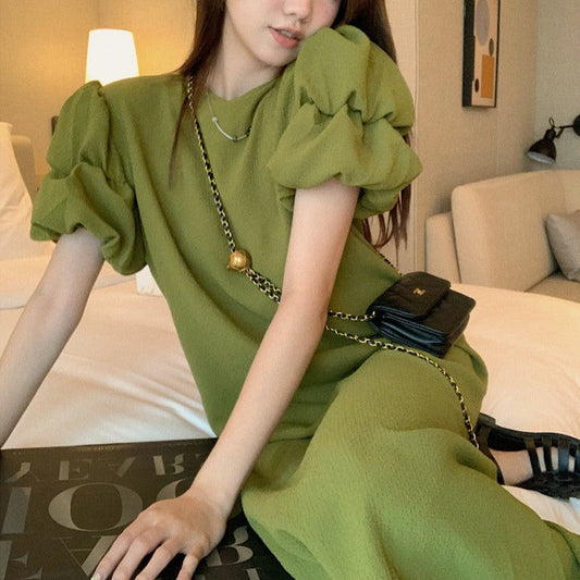 パフスリーブ半袖ワンピース 大人可愛いカットソー S1473