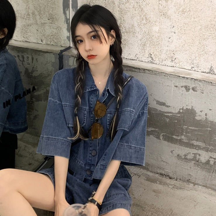ショート丈デニムセットアップ♡スタイルアップに S1838