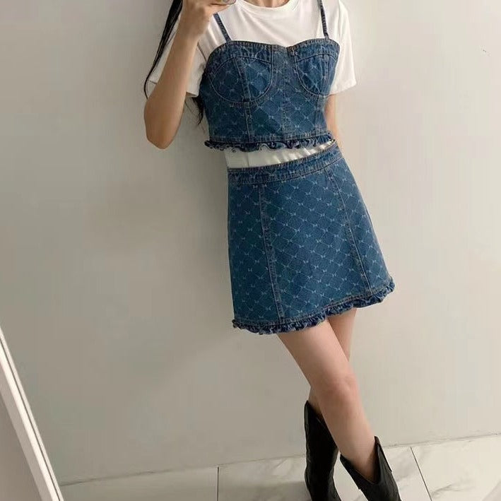 デニムビスチェ3点セット 可愛いコーディネート S1851