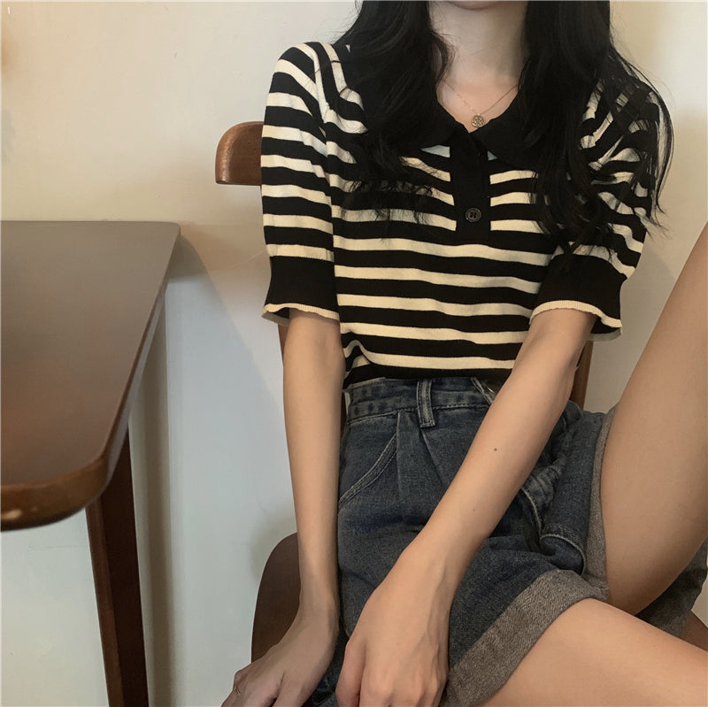 ゆるシルエットのボーダーポロシャツ♡ S1440