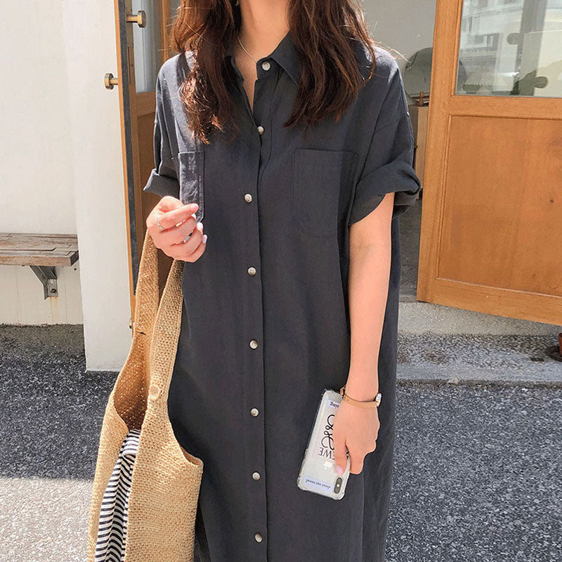 ロングシャツワンピース 夏のAラインで可愛く♡ S1791