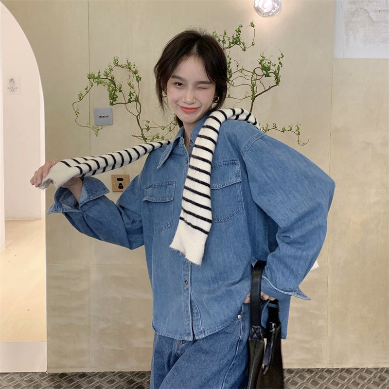ベーシックデニムシャツ♡シンプルで着回し自由な一枚 S2451
