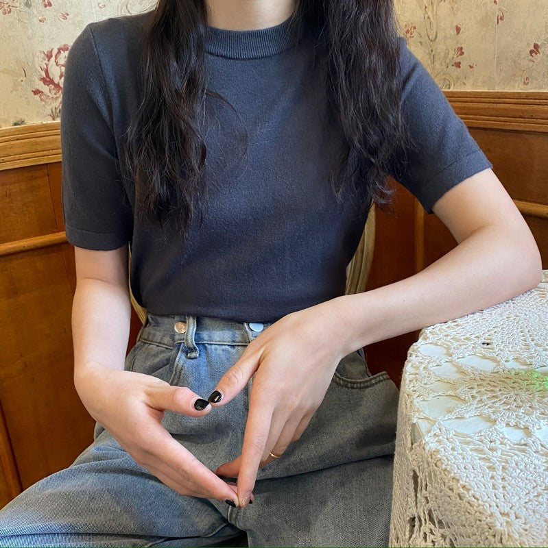モックネックTシャツ ベーシックで着回し◎ S1165