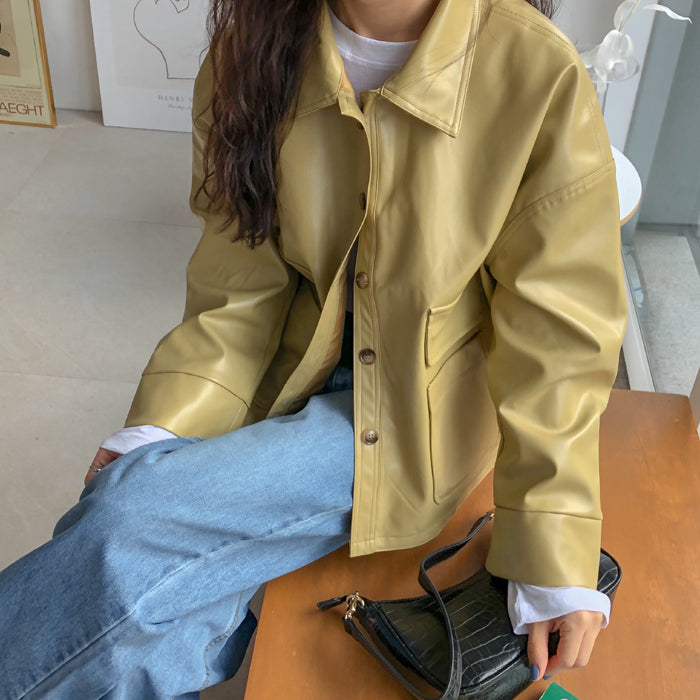 秋フェイクレザージャケット♡オーバーシルエットで大人可愛い S1303