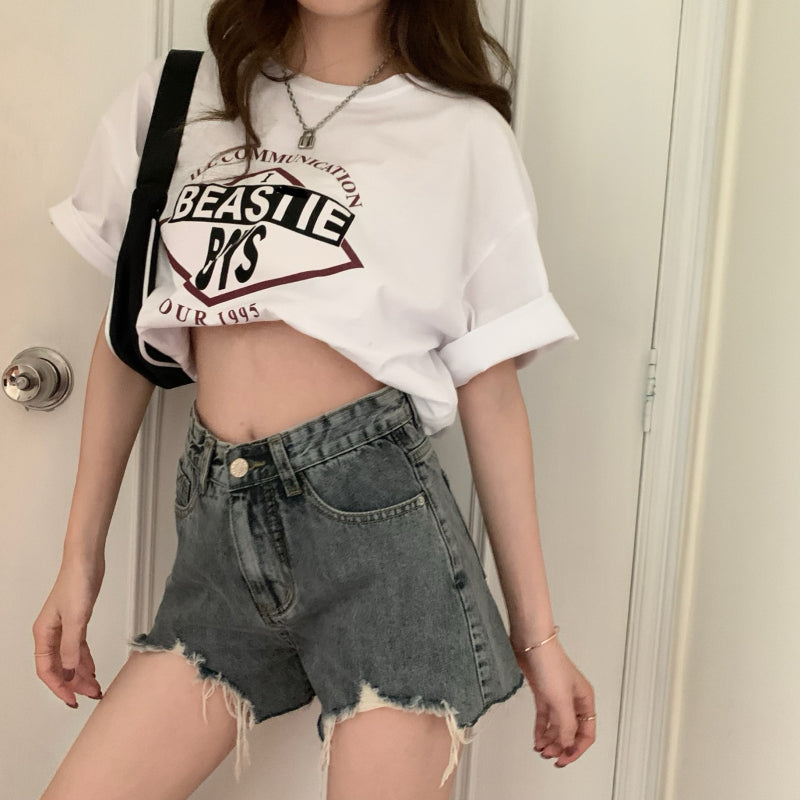 ダメージデニムショートパンツ 抜け感デザイン S1814