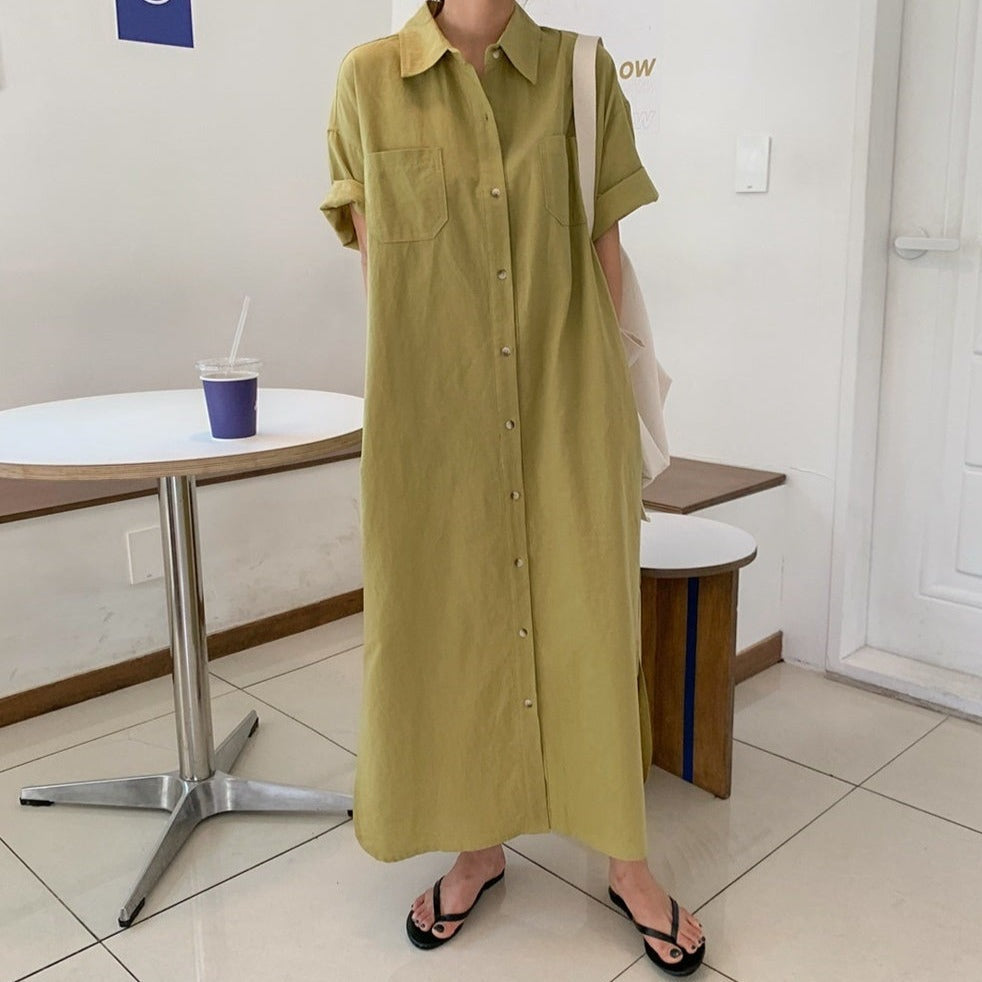 ロングシャツワンピース 夏のAラインで可愛く♡ S1791