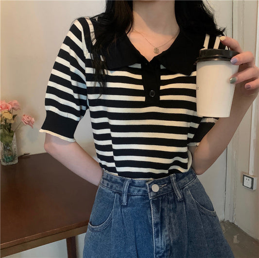 ゆるシルエットのボーダーポロシャツ♡ S1440