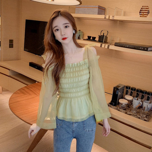 シースルーオフショルブラウス♡フリルで大人可愛い S1528