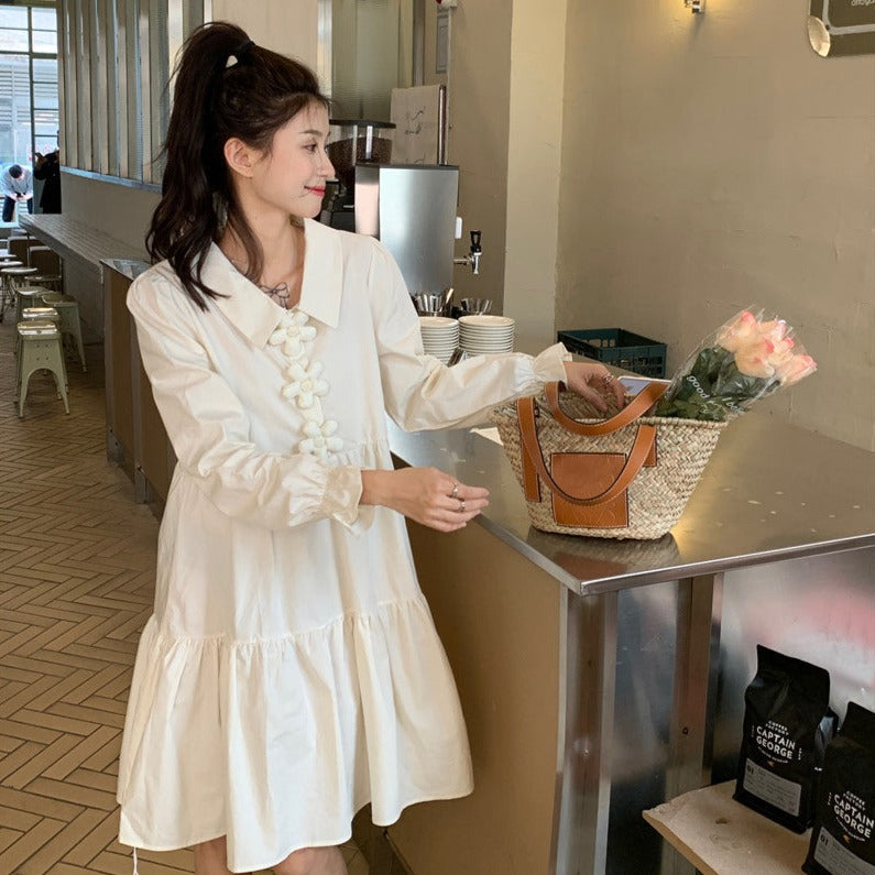 フラワーモチーフの可愛いシャツワンピース S1786