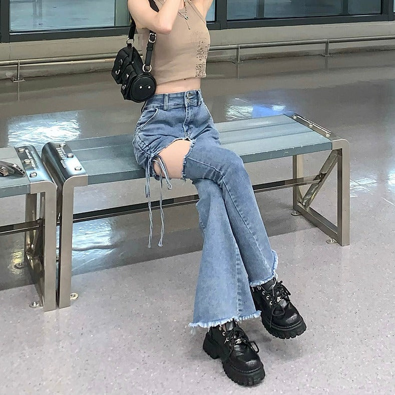 オープンカットダメージデニム 美脚ストレート S2274