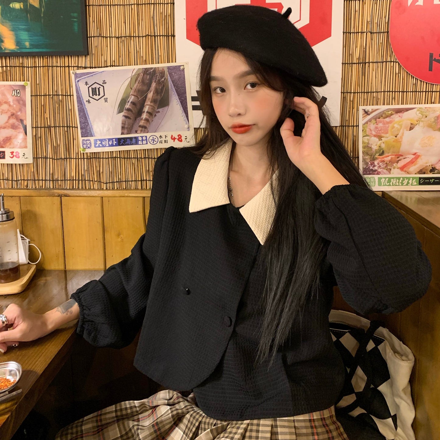 ラブリーなワッフルバイカラートップス♡ S2430